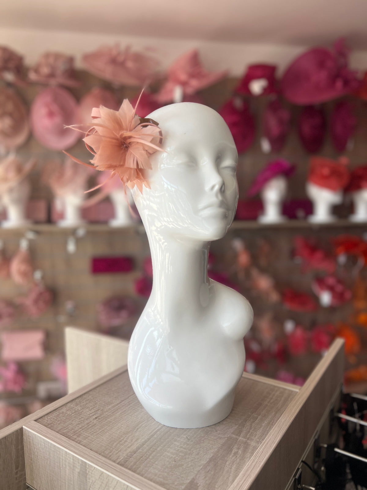 Small Dusky Pink/Nude Fascinator Clip with Feathers &amp; Satin Loops-Fascinators Direct
