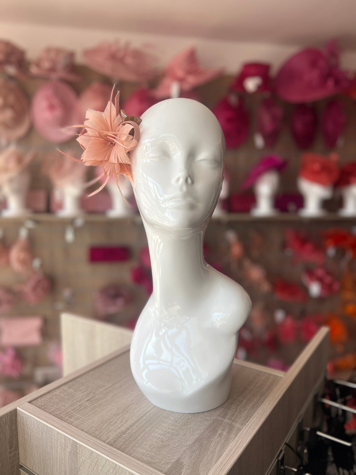 Small Dusky Pink/Nude Fascinator Clip with Feathers &amp; Satin Loops-Fascinators Direct