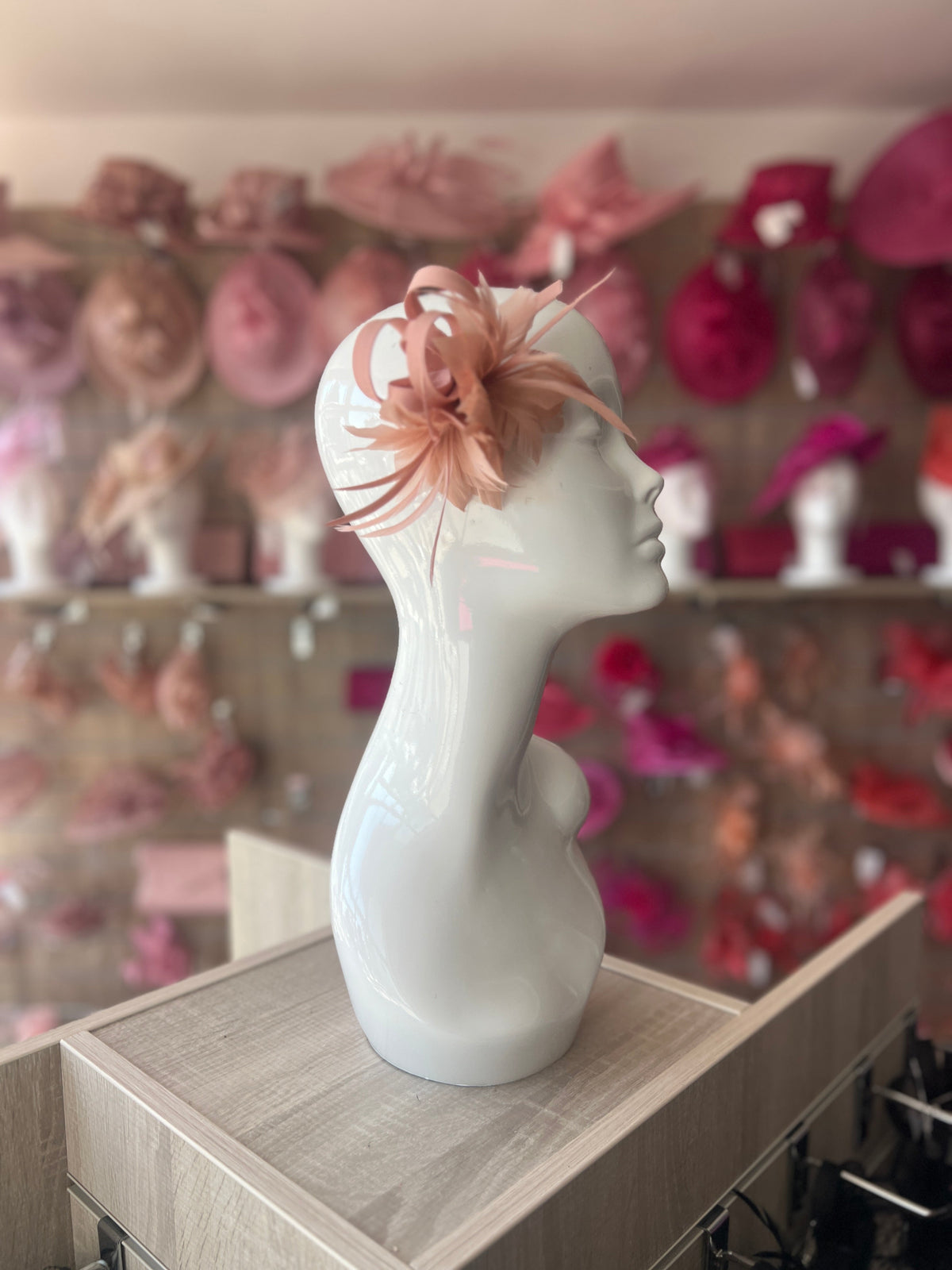 Small Dusky Pink/Nude Fascinator Clip with Feathers &amp; Satin Loops-Fascinators Direct