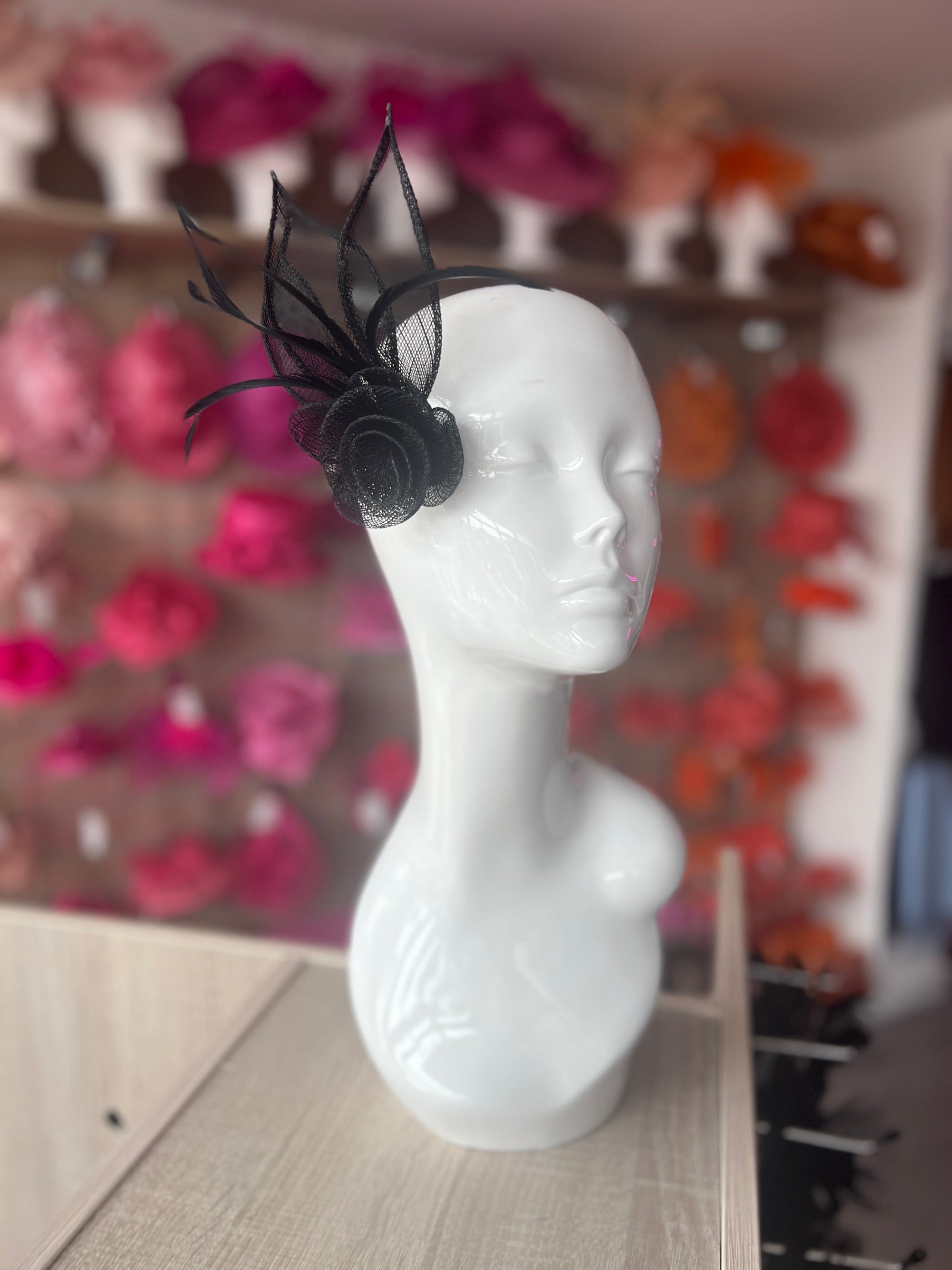 Small Flower Black Hair Clip Fascinator-Fascinators Direct