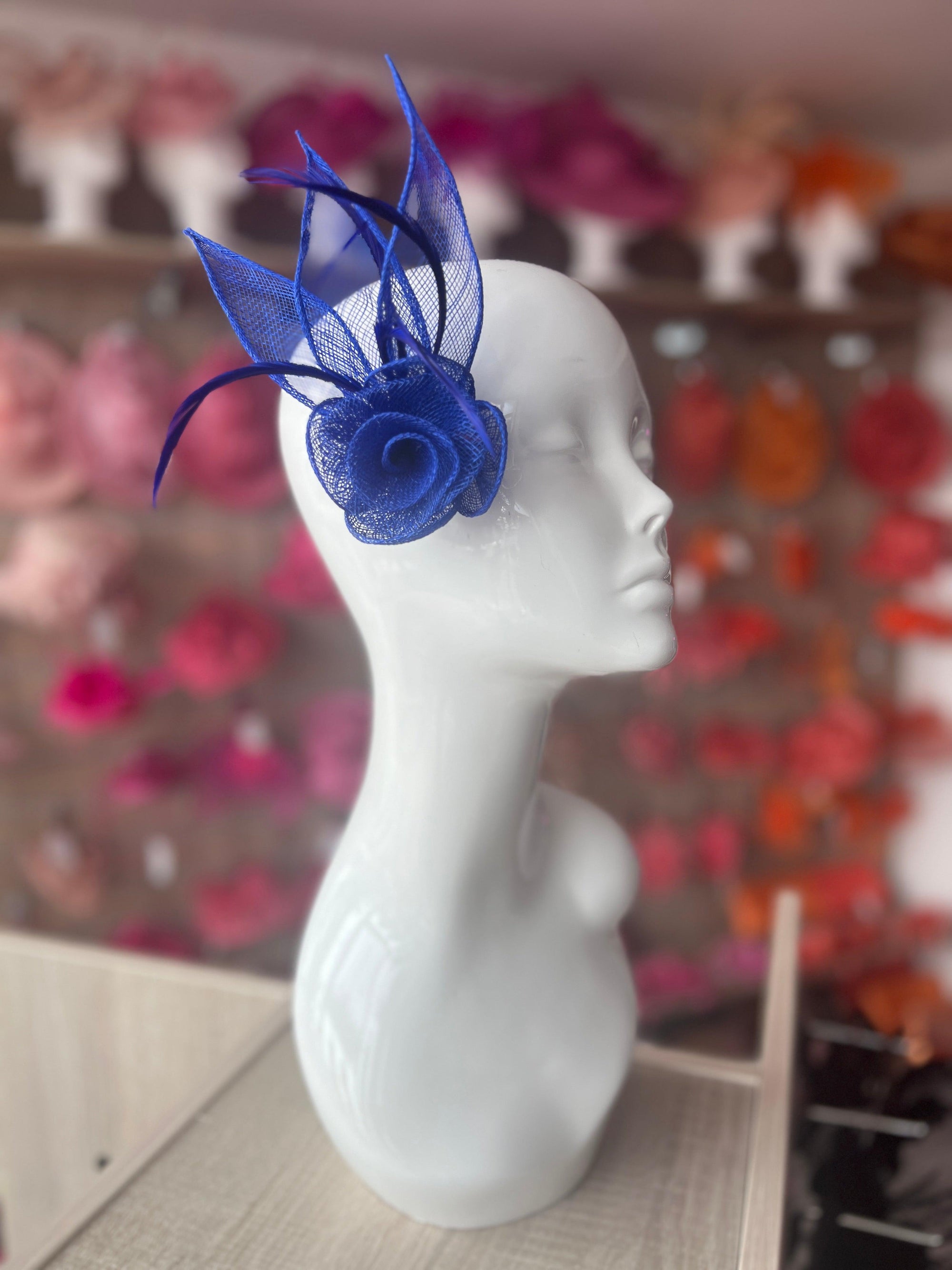 Small Flower Cobalt Blue Hair Clip Fascinator-Fascinators Direct