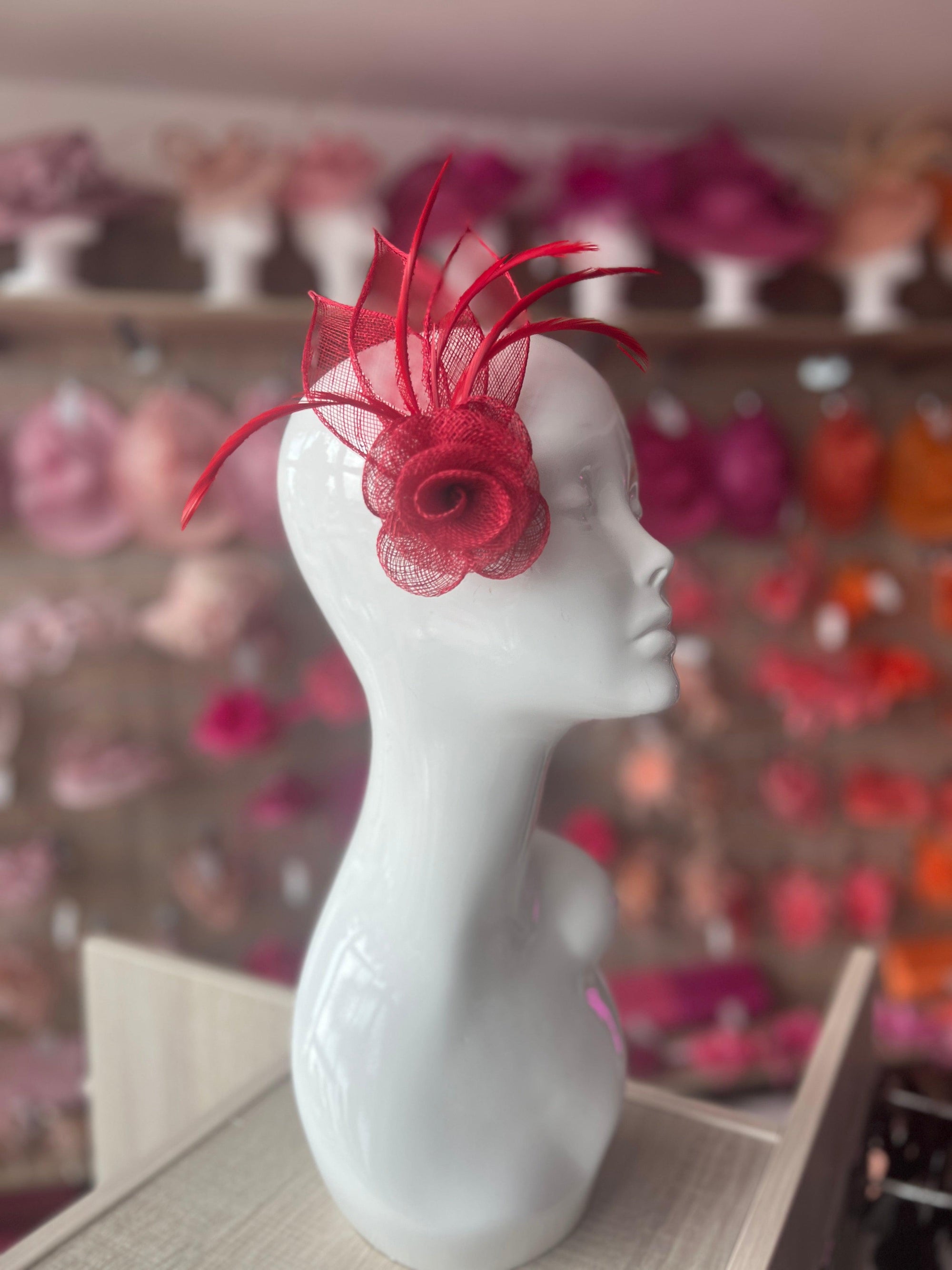 Small Flower Red Hair Clip Fascinator-Fascinators Direct