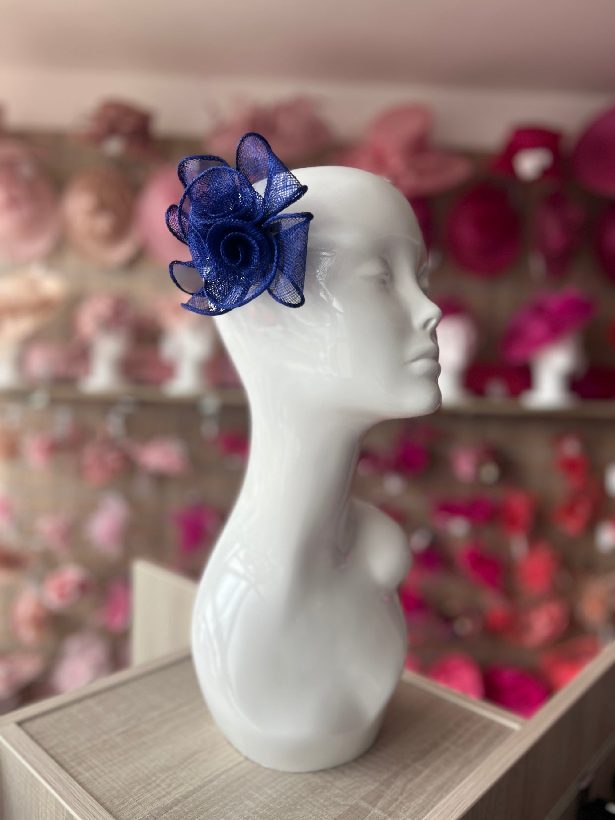 Small Fluted Sinamay Blue Hair Fascinator Clip-Fascinators Direct