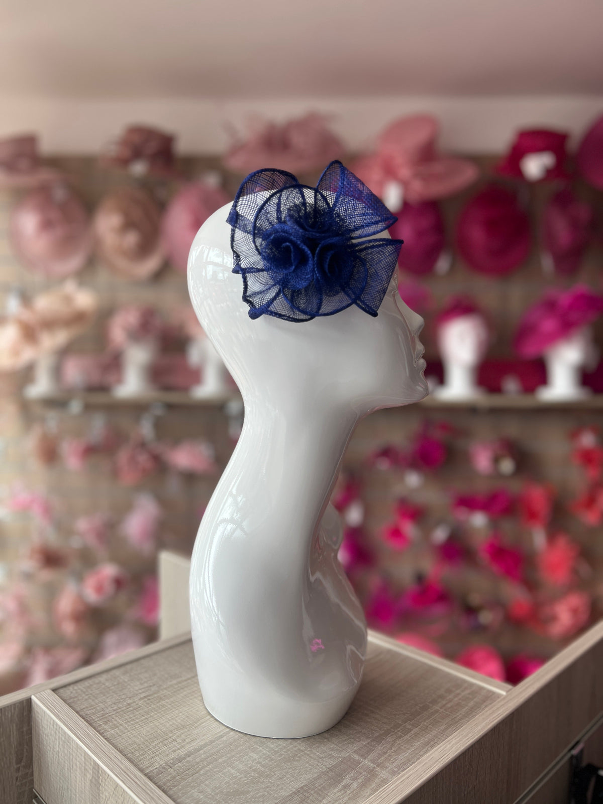 Small Fluted Sinamay Blue Hair Fascinator Clip-Fascinators Direct