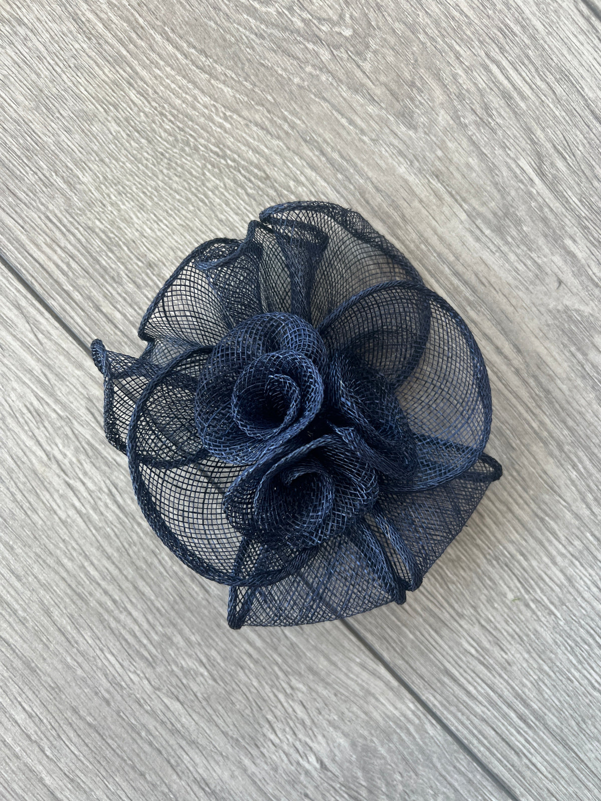 Small Fluted Sinamay Navy Hair Fascinator Clip-Fascinators Direct