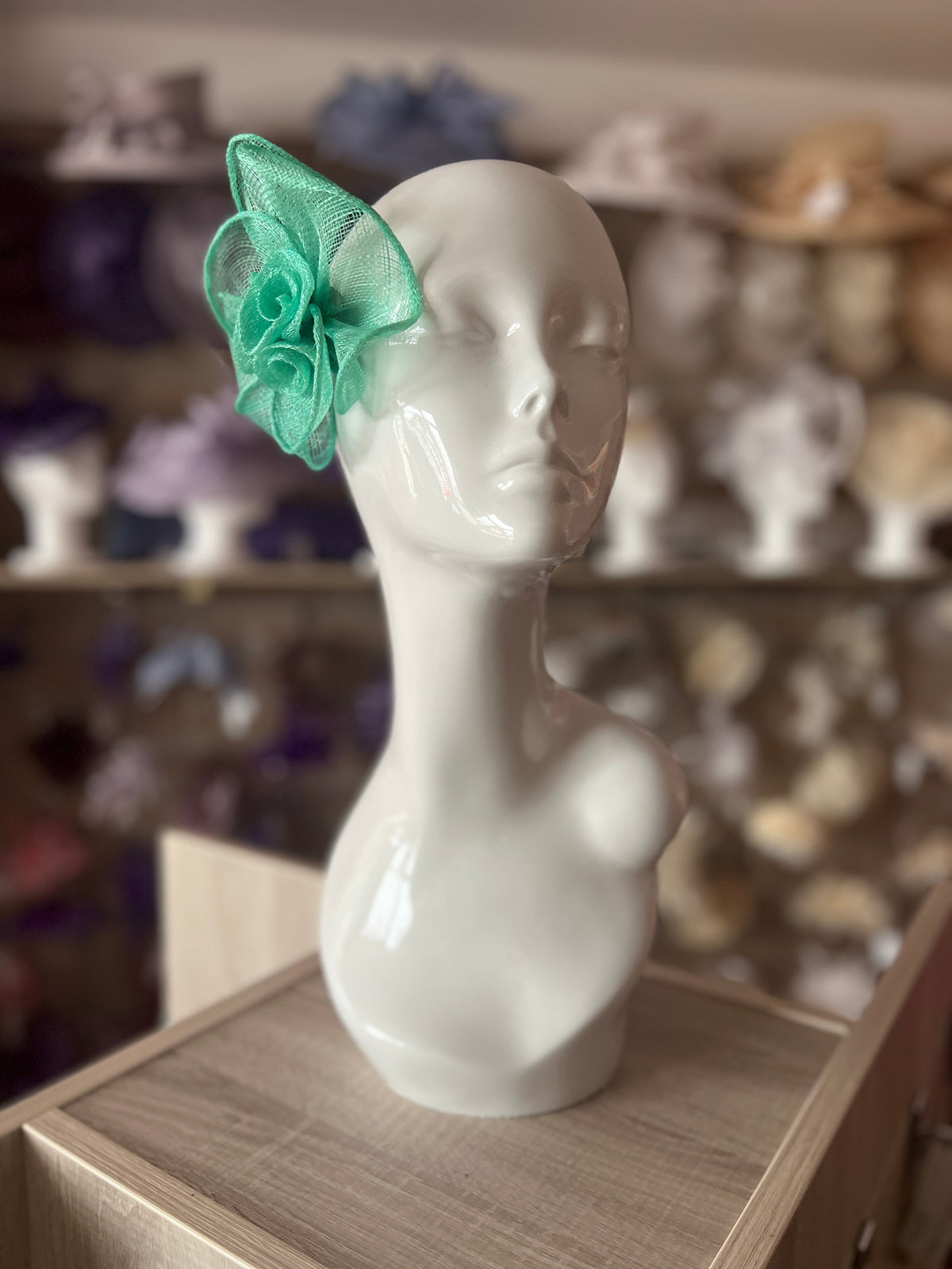 Small Fluted Sinamay Pale Green Hair Fascinator Clip-Fascinators Direct