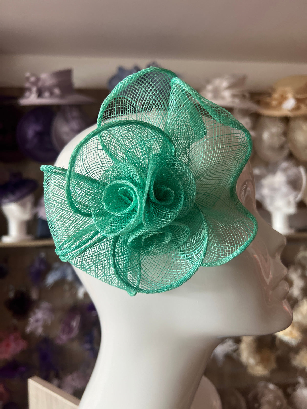 Small Fluted Sinamay Pale Green Hair Fascinator Clip-Fascinators Direct