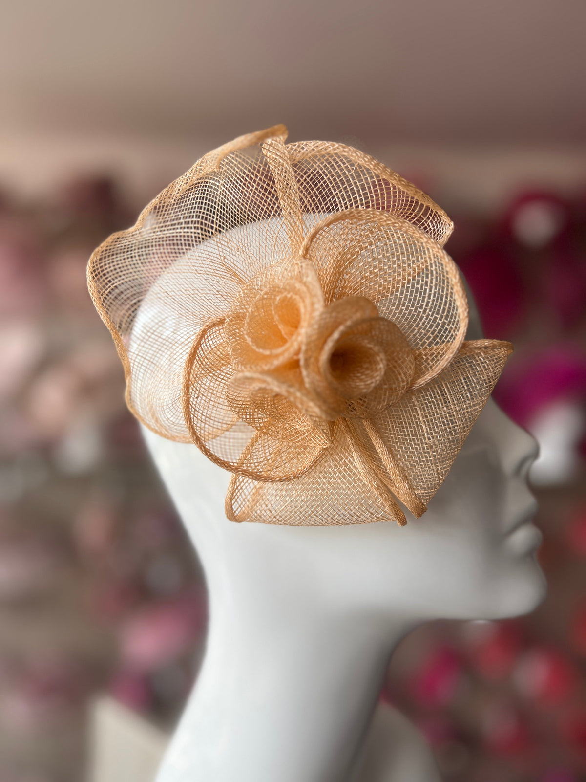 Small Fluted Sinamay Peach Nude Hair Fascinator Clip-Fascinators Direct