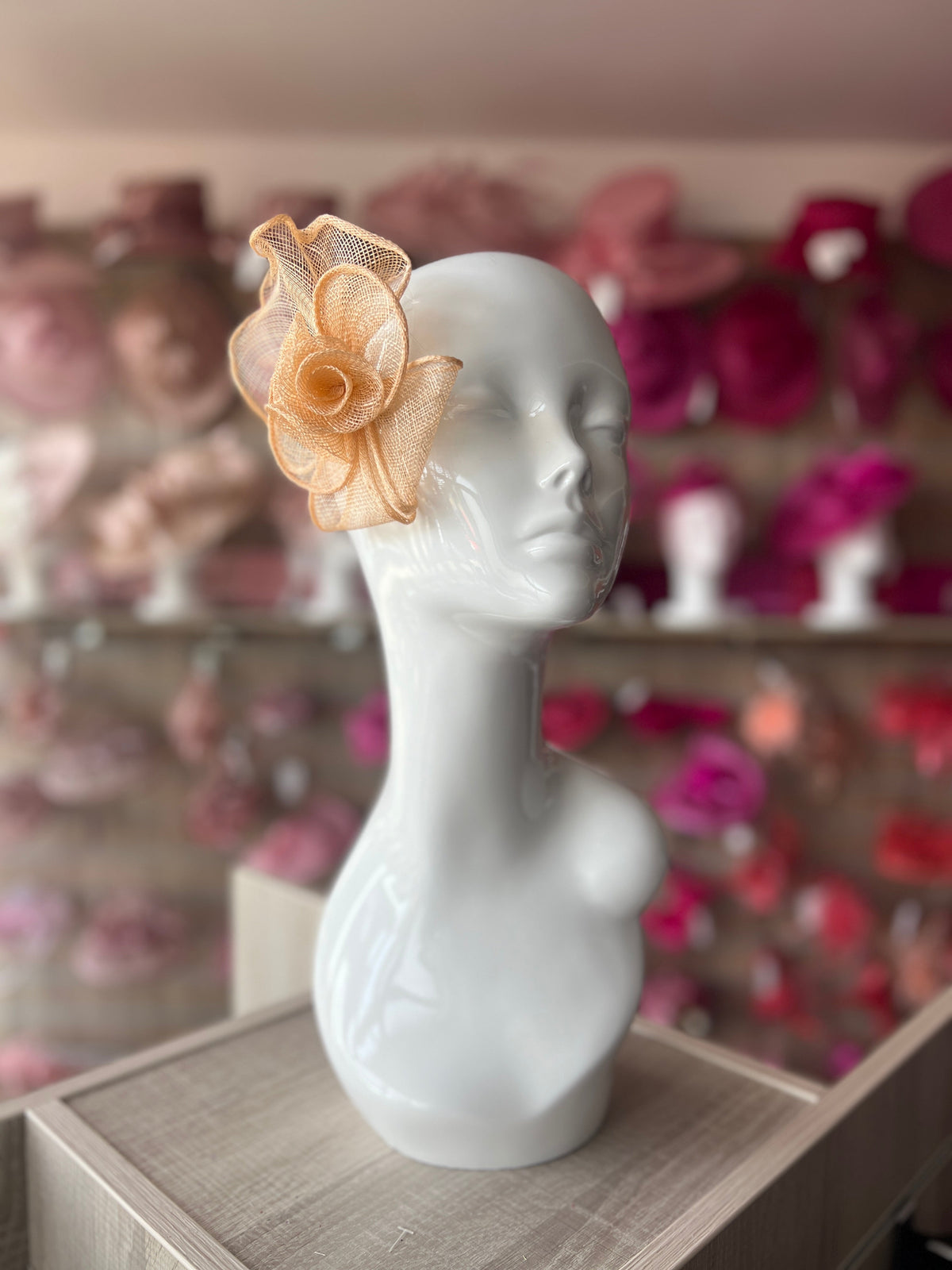 Small Fluted Sinamay Peach Nude Hair Fascinator Clip-Fascinators Direct
