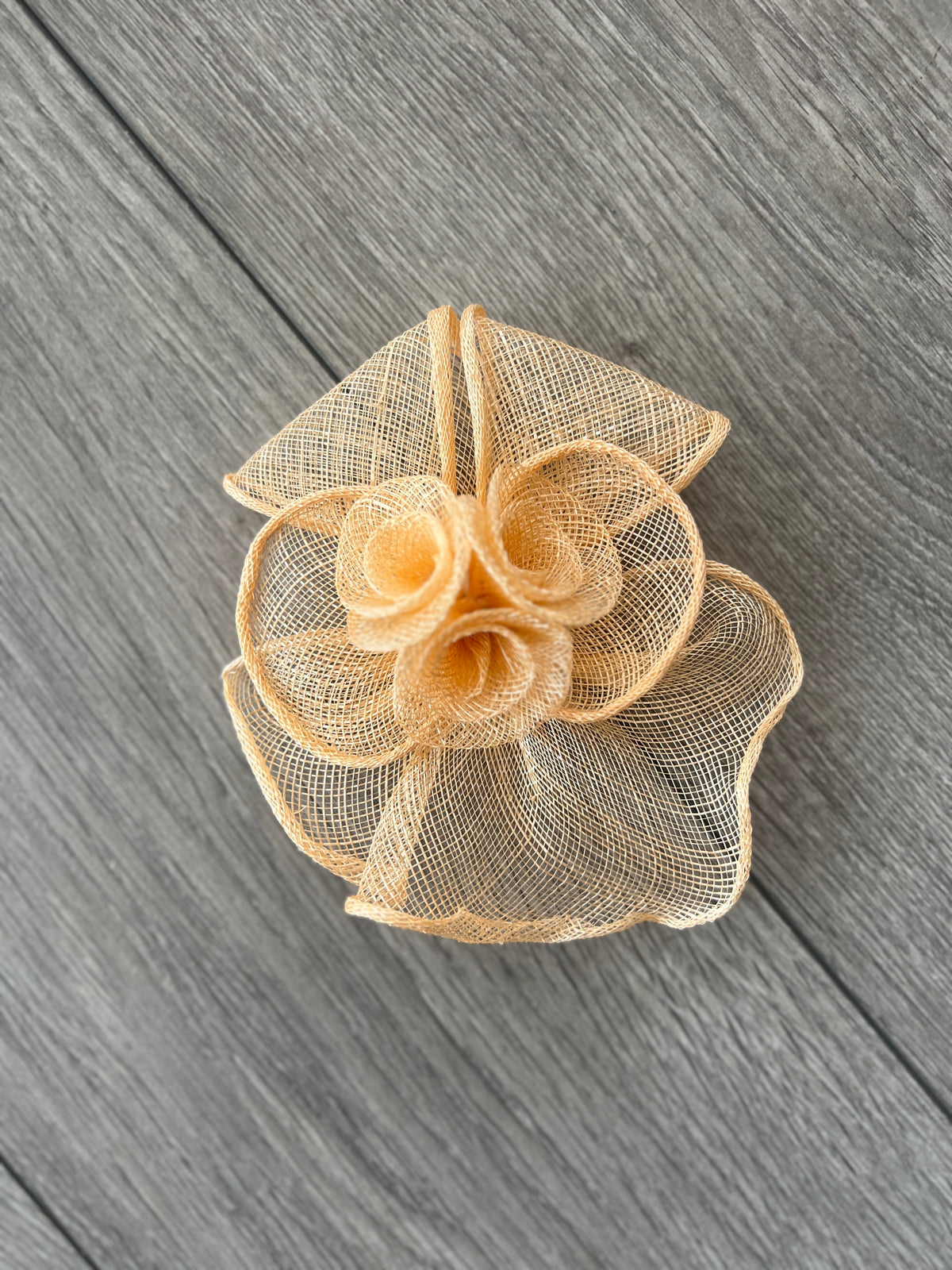Small Fluted Sinamay Peach Nude Hair Fascinator Clip-Fascinators Direct