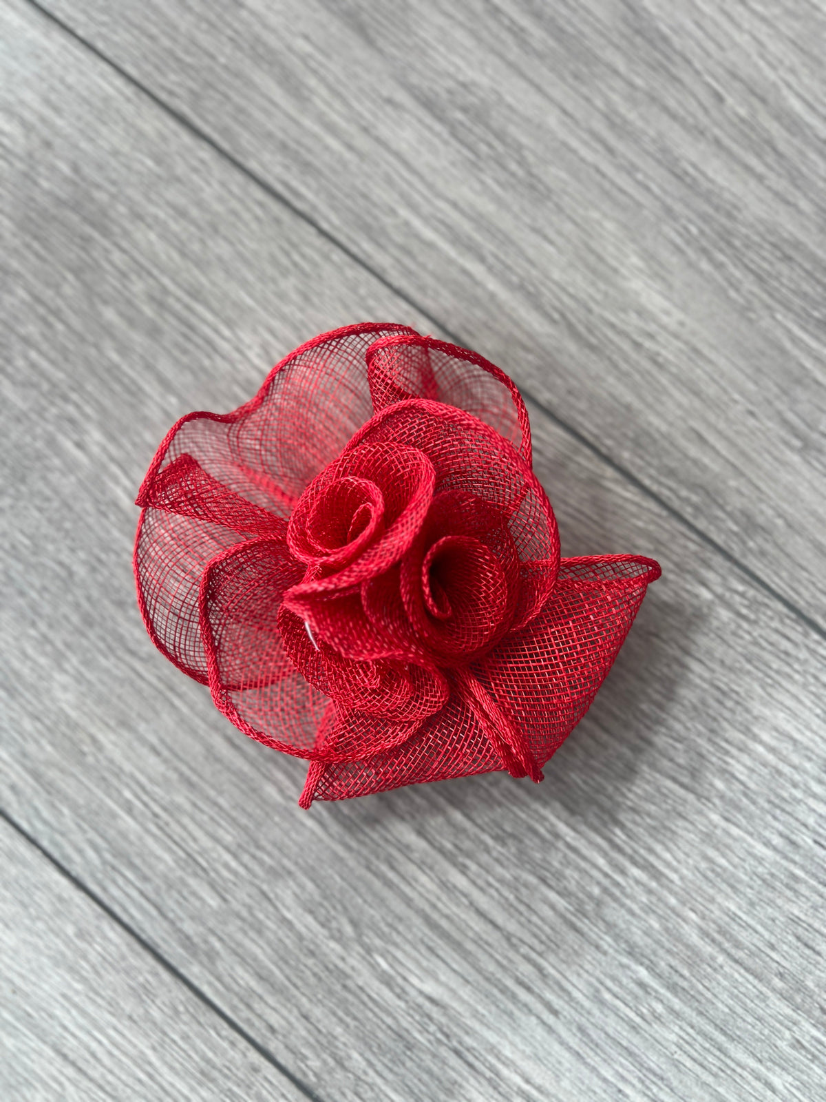 Small Fluted Sinamay Red Hair Fascinator Clip-Fascinators Direct
