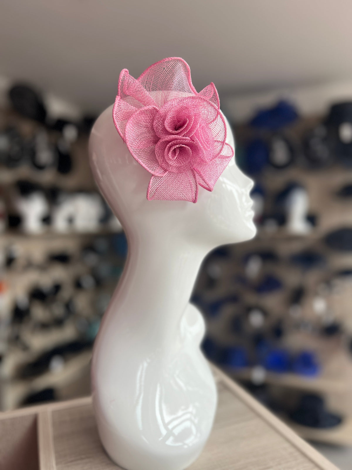 Small Fluted Sinamay Taffy Pink Hair Fascinator Clip-Fascinators Direct