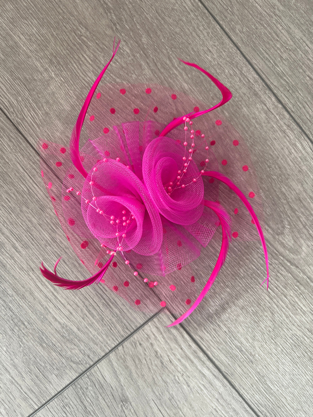 Small Fuchsia Fascinator Clip With Poka Dots-Fascinators Direct