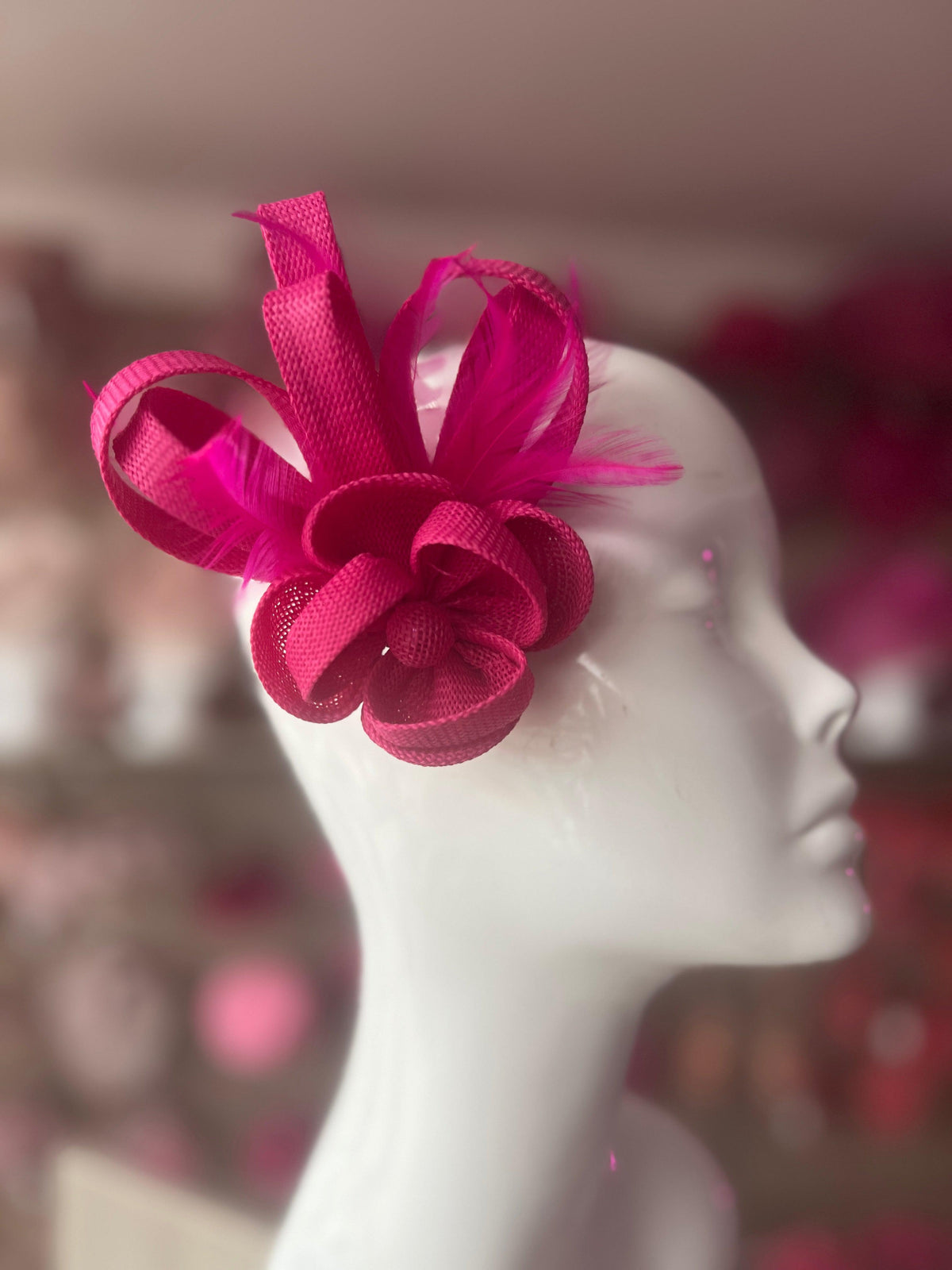 Small Fuchsia Flower Fascinator Clip with Feathers-Fascinators Direct