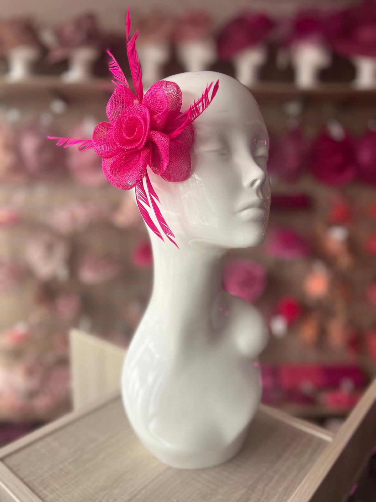 Small Fuchsia Flower Fascinator Hair Clip with Feathers-Fascinators Direct