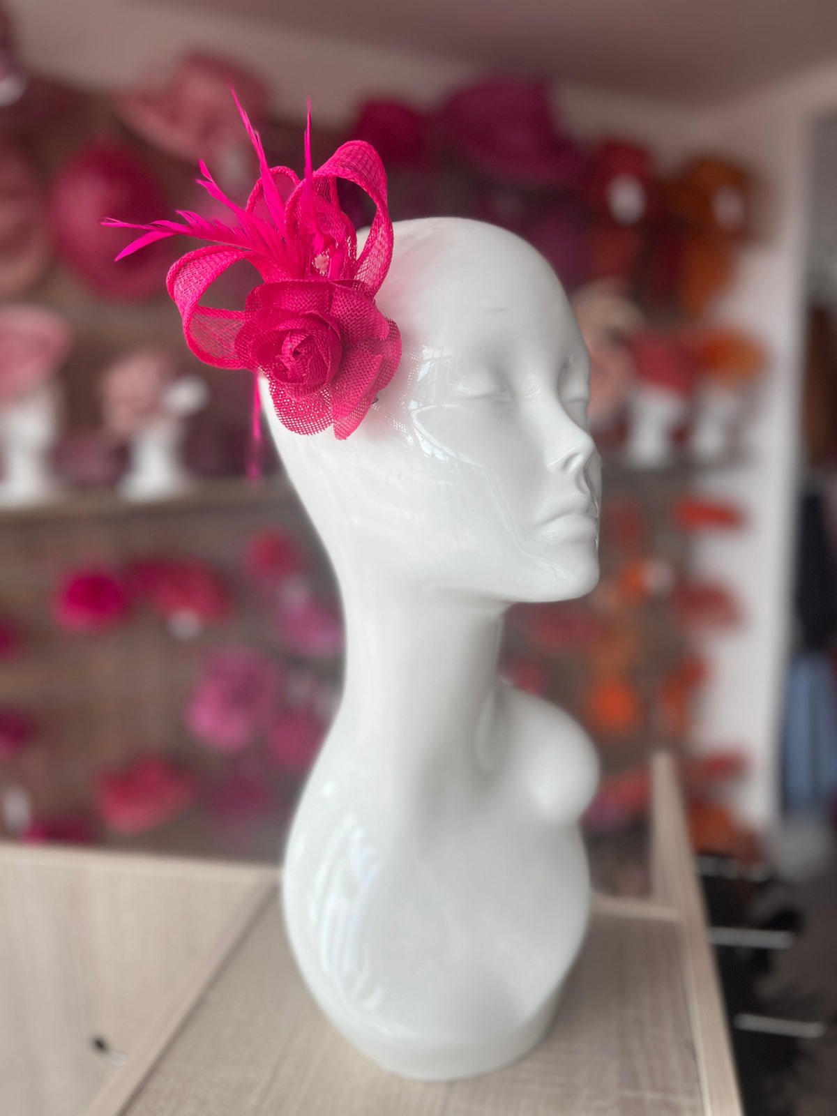 Small Fuchsia Rose Flower Fascinator Clip with Feathers-Fascinators Direct