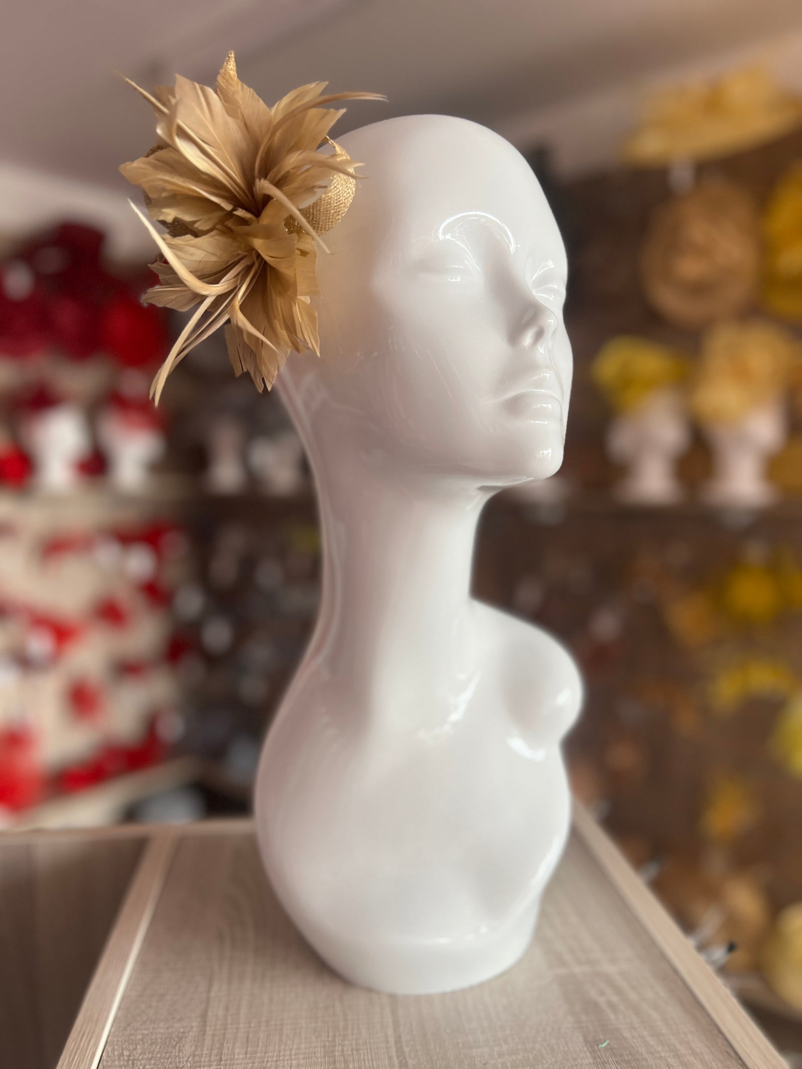 Small Gold Fascinator Clip with Feathers & Loops-Fascinators Direct