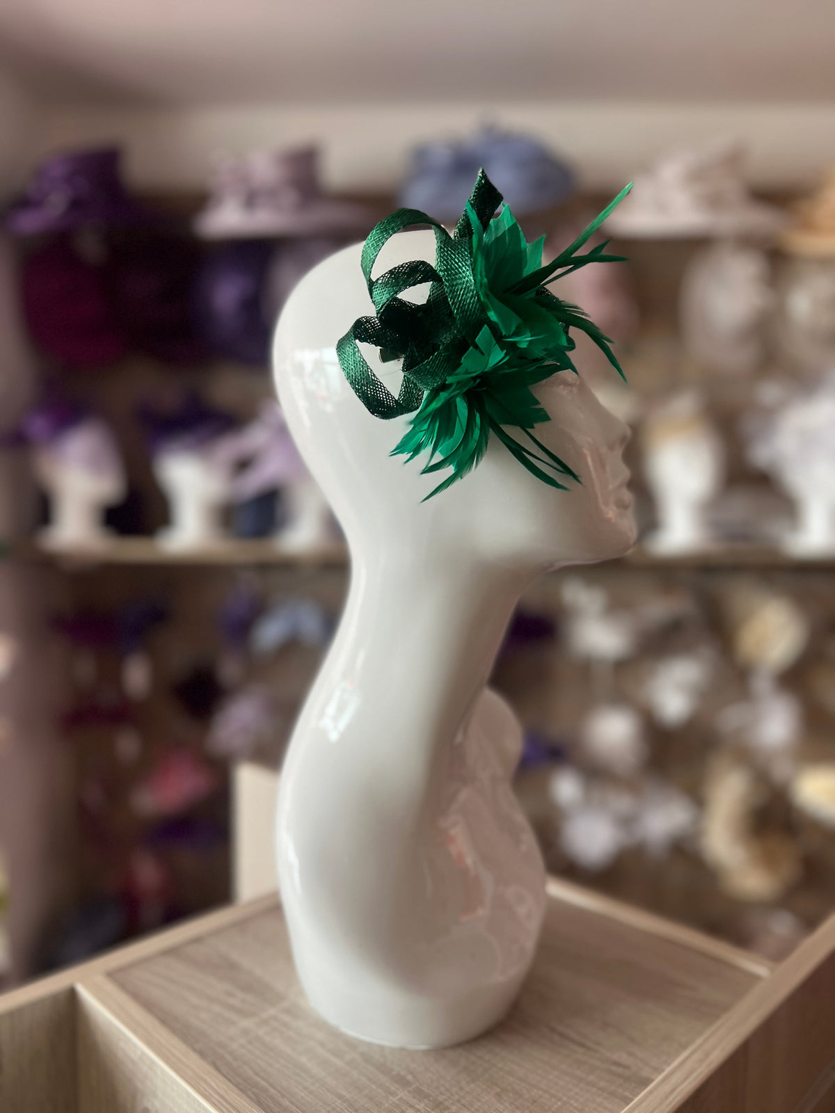 Small Green Fascinator Clip with Feathers &amp; Loops-Fascinators Direct