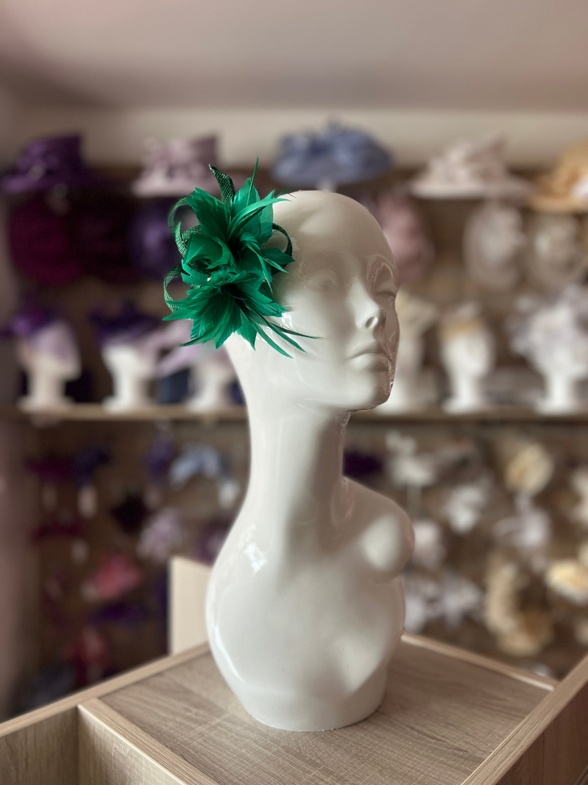 Small Green Fascinator Clip with Feathers &amp; Loops-Fascinators Direct