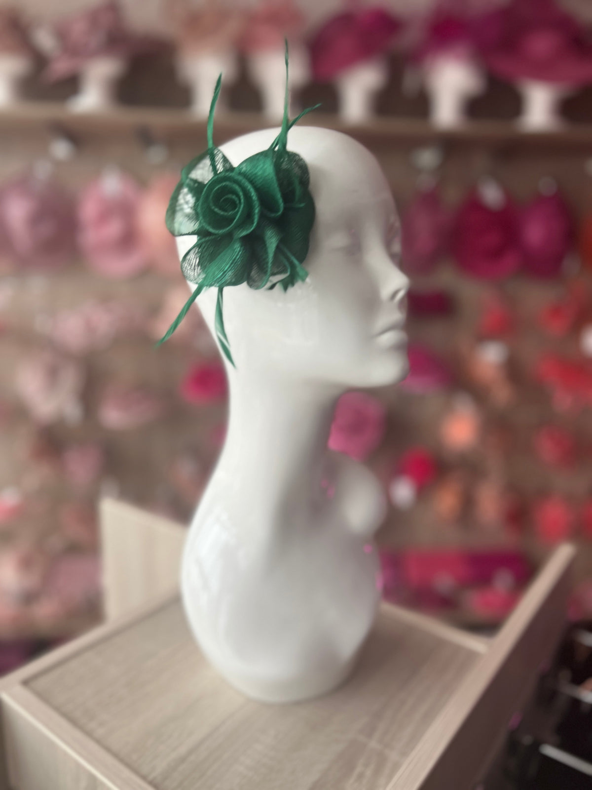 Small Green Flower Fascinator Hair Clip with Feathers-Fascinators Direct