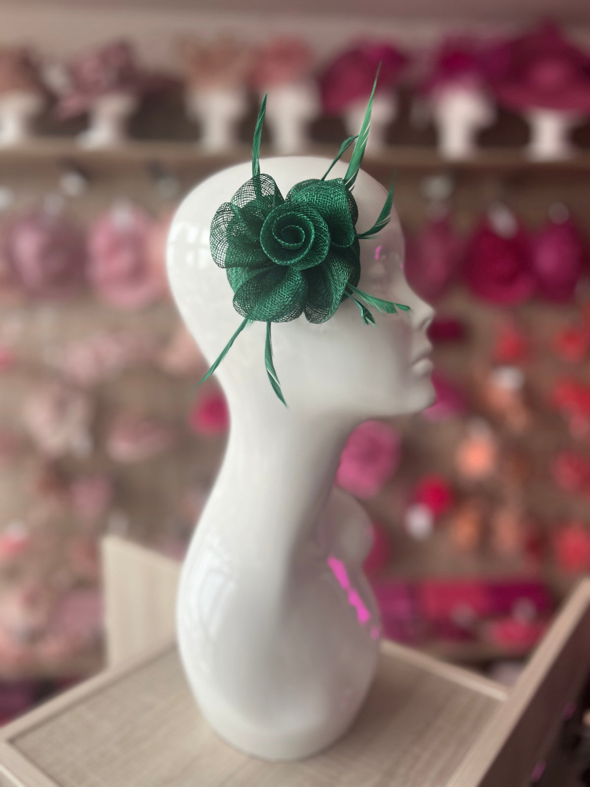 Small Green Flower Fascinator Hair Clip with Feathers-Fascinators Direct