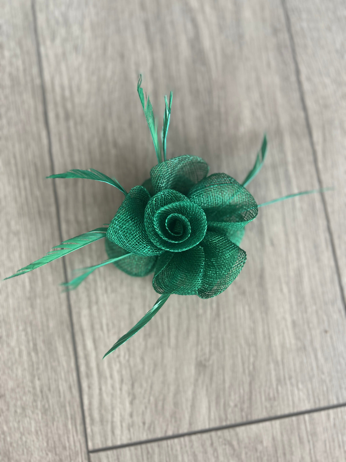 Small Green Flower Fascinator Hair Clip with Feathers-Fascinators Direct