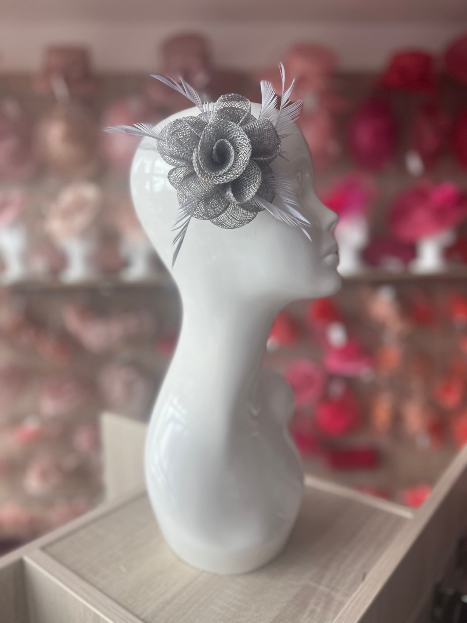 Small Grey Flower Fascinator Hair Clip with Feathers-Fascinators Direct