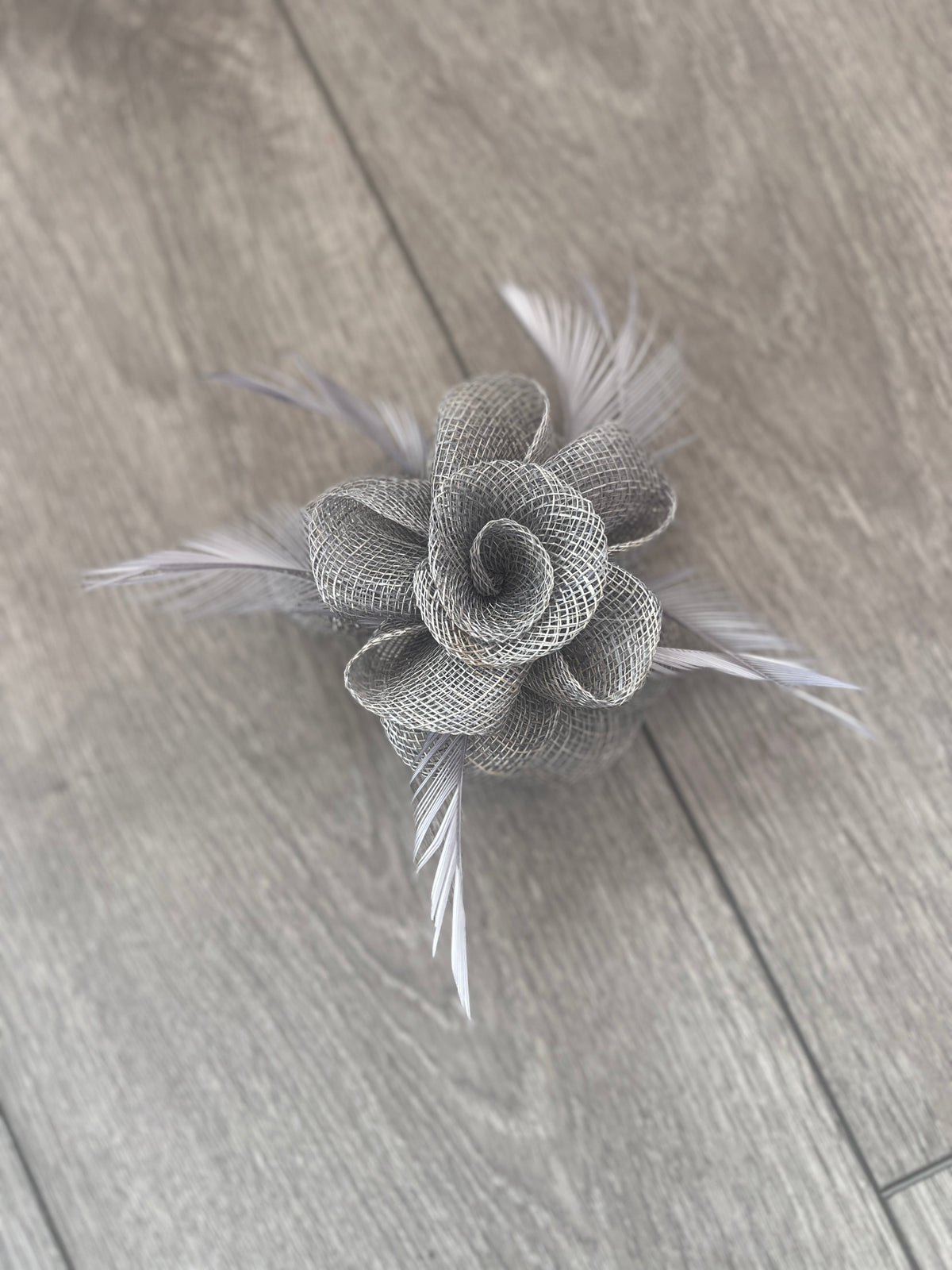 Small Grey Flower Fascinator Hair Clip with Feathers-Fascinators Direct