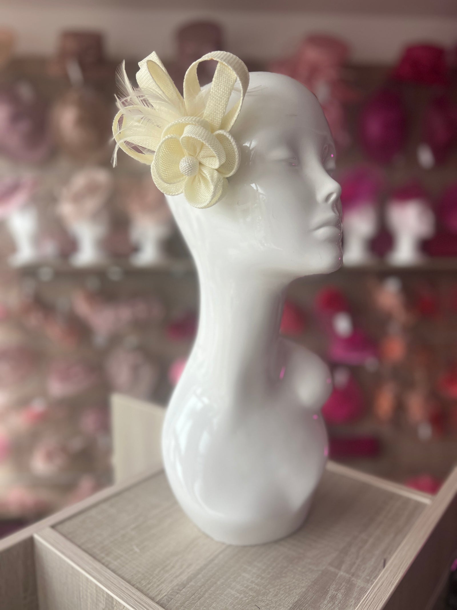 Small Ivory Flower Fascinator Clip with Feathers-Fascinators Direct