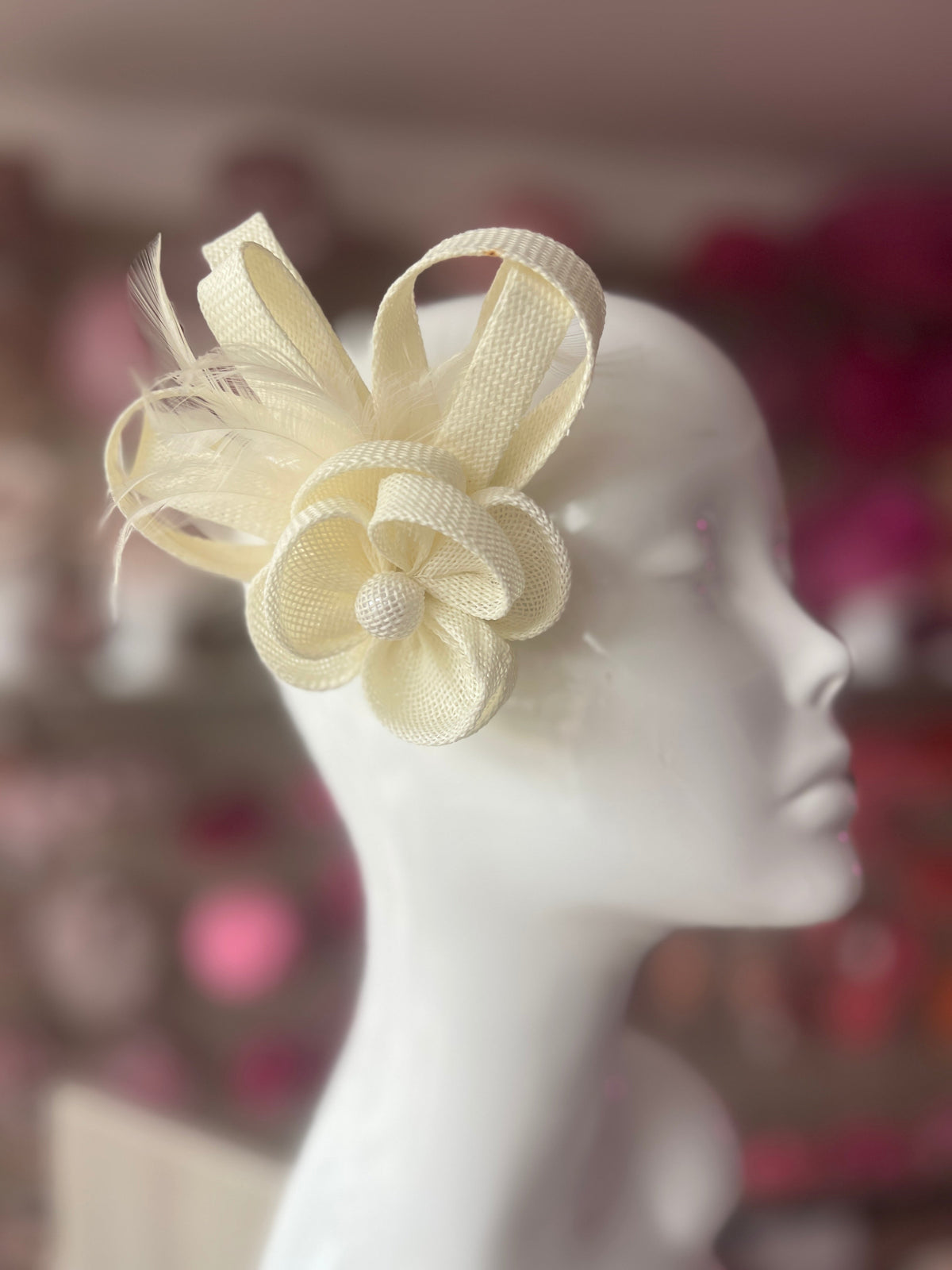 Small Ivory Flower Fascinator Clip with Feathers-Fascinators Direct