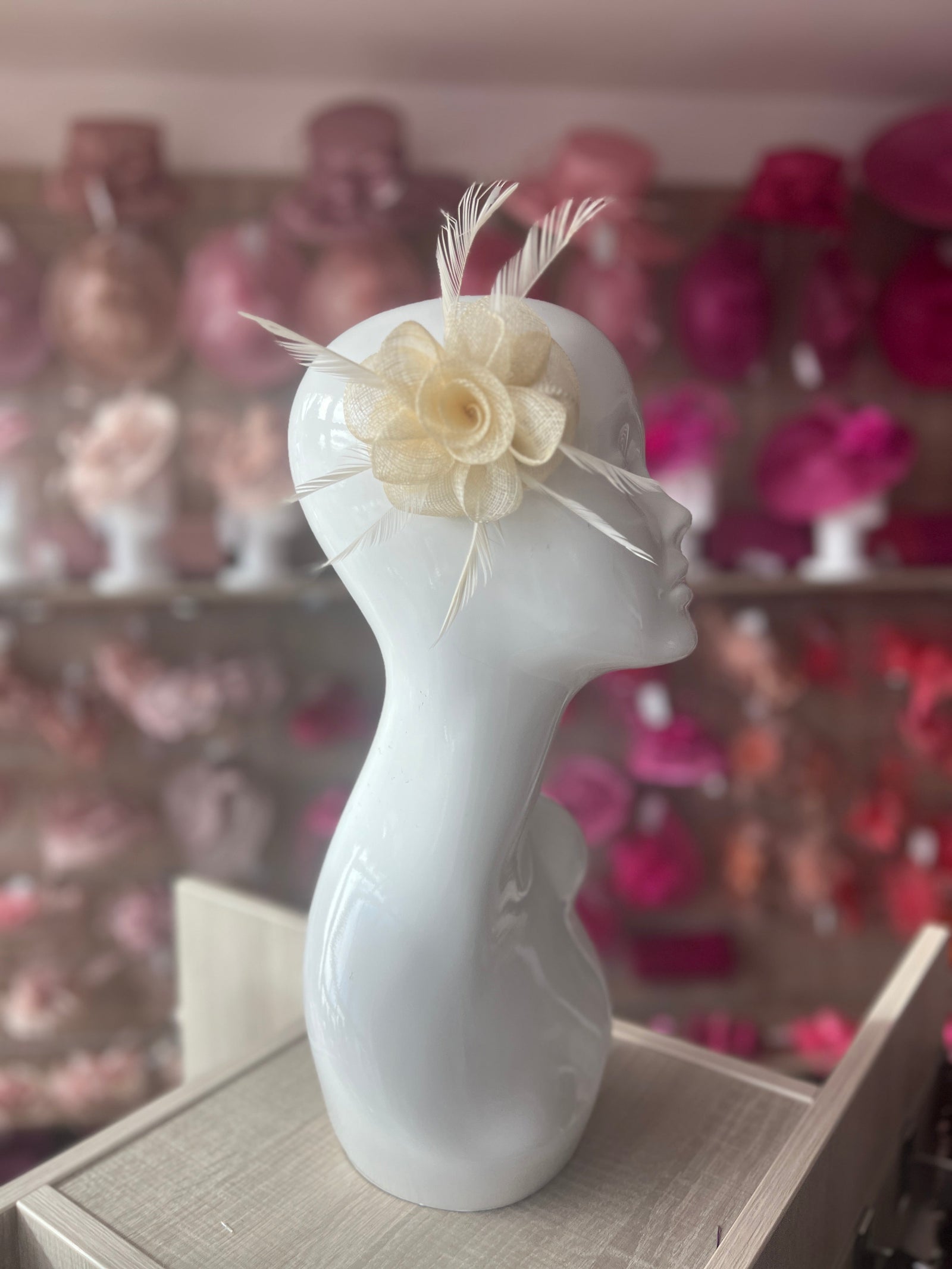 Small Ivory Flower Fascinator Hair Clip with Feathers-Fascinators Direct