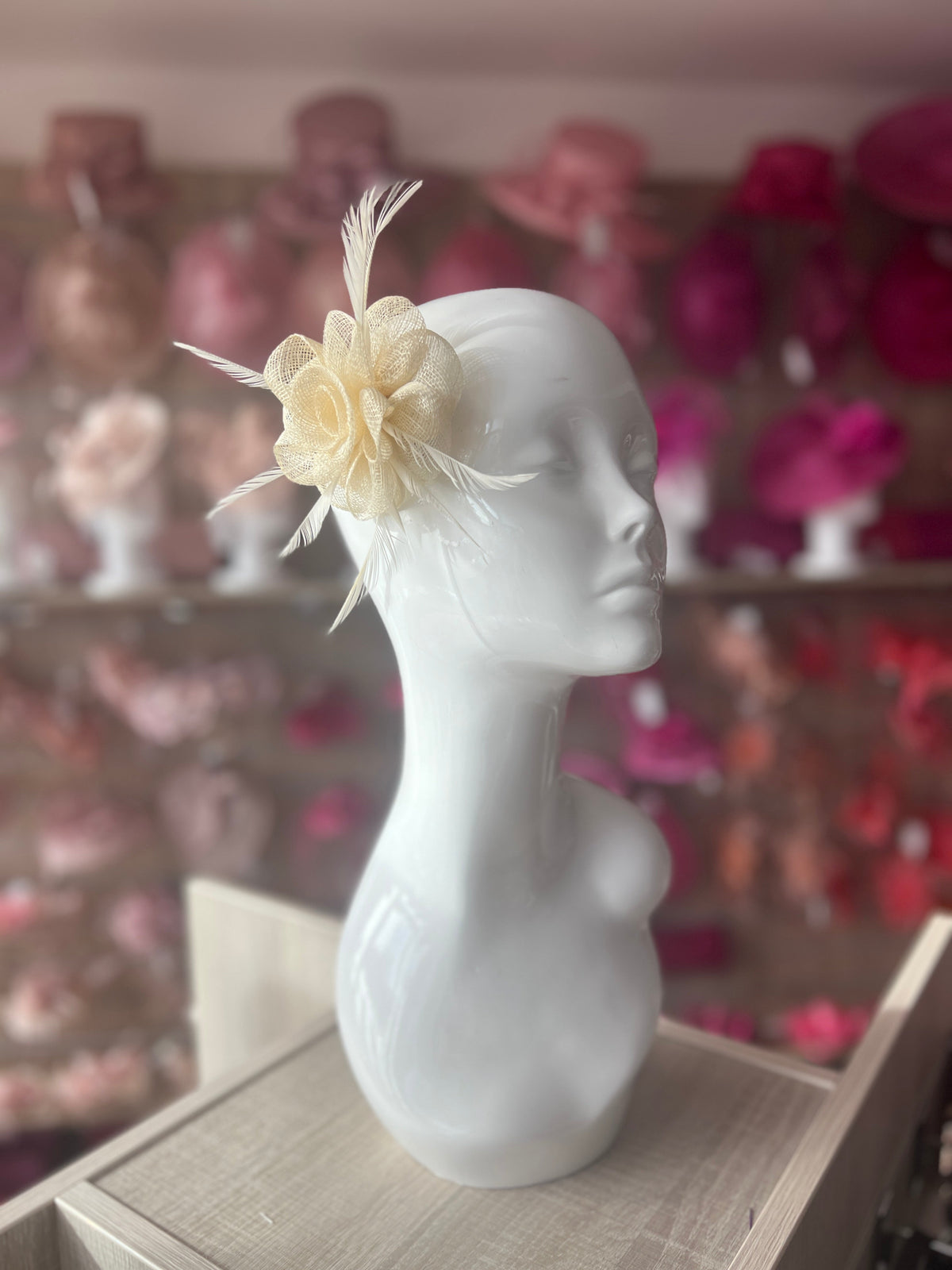 Small Ivory Flower Fascinator Hair Clip with Feathers-Fascinators Direct