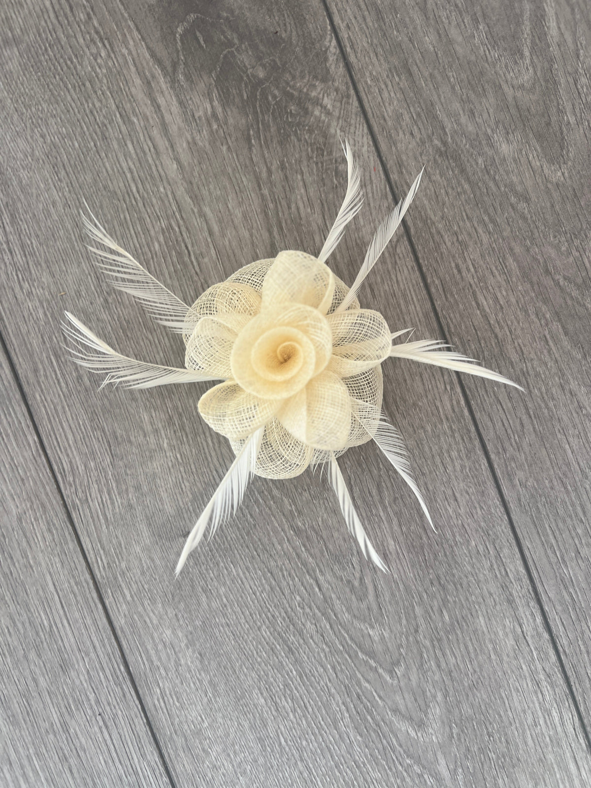 Small Ivory Flower Fascinator Hair Clip with Feathers-Fascinators Direct