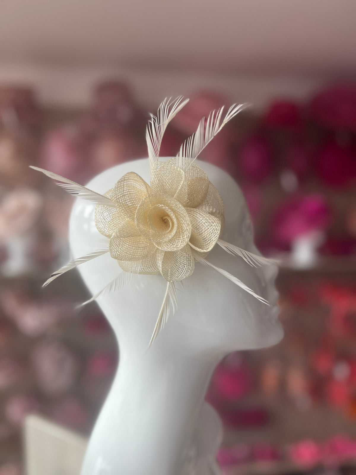 Small Ivory Flower Fascinator Hair Clip with Feathers-Fascinators Direct