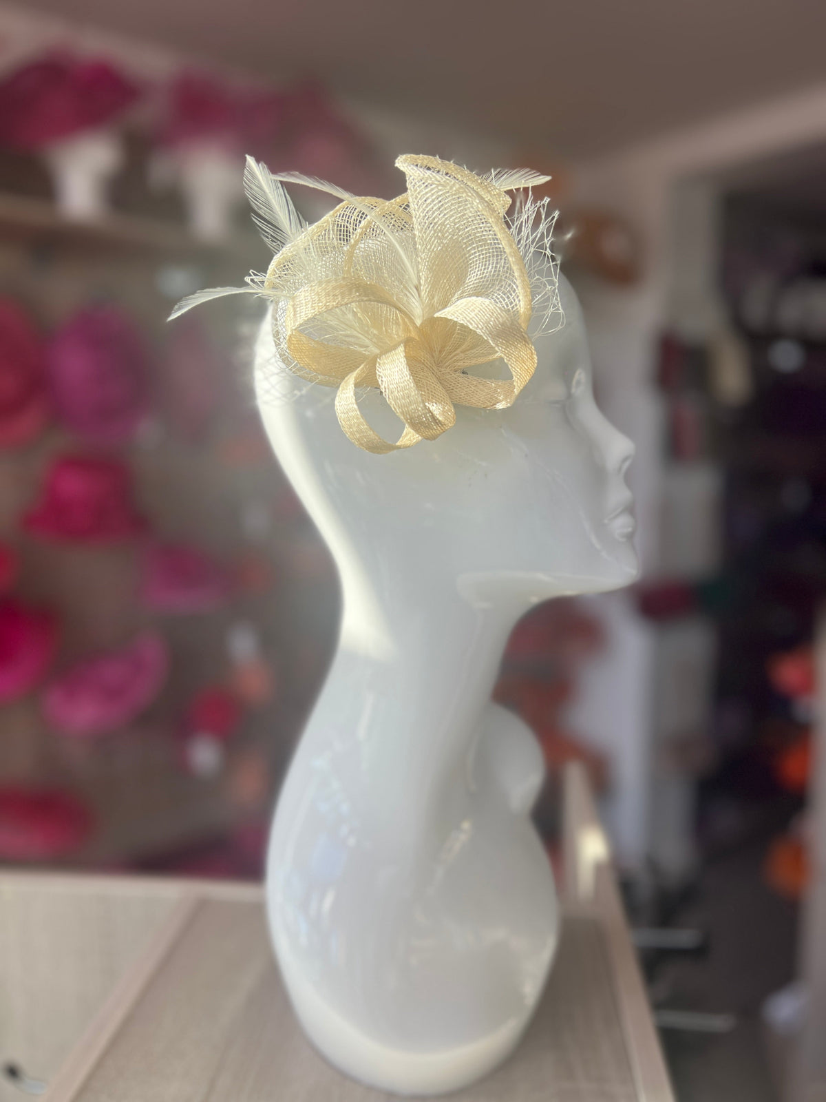 Small Ivory Hair Clip Fascinator With Netting &amp; Feathers-Fascinators Direct