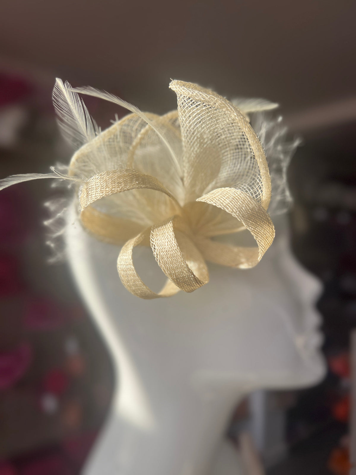 Small Ivory Hair Clip Fascinator With Netting &amp; Feathers-Fascinators Direct