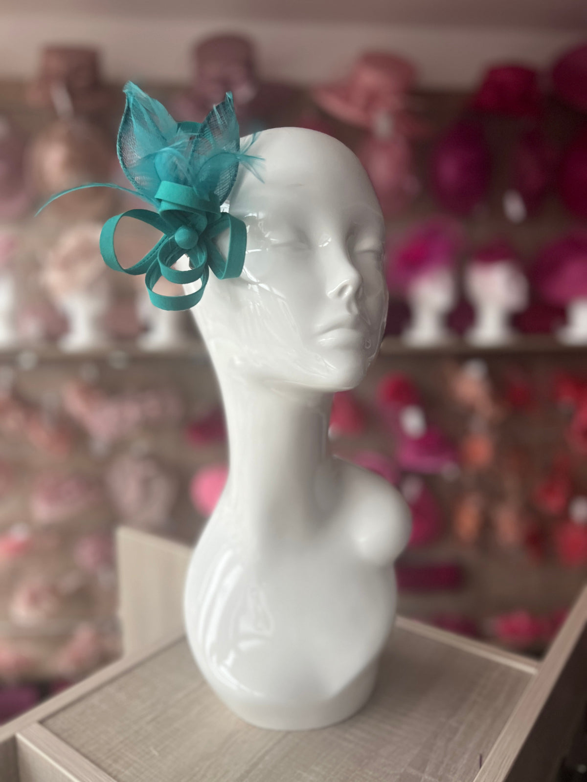 Small Jade Green Fascinator Clip with Feathers &amp; Satin Loops-Fascinators Direct