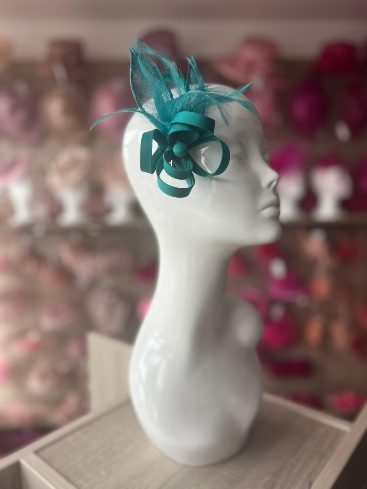 Small Jade Green Fascinator Clip with Feathers &amp; Satin Loops-Fascinators Direct