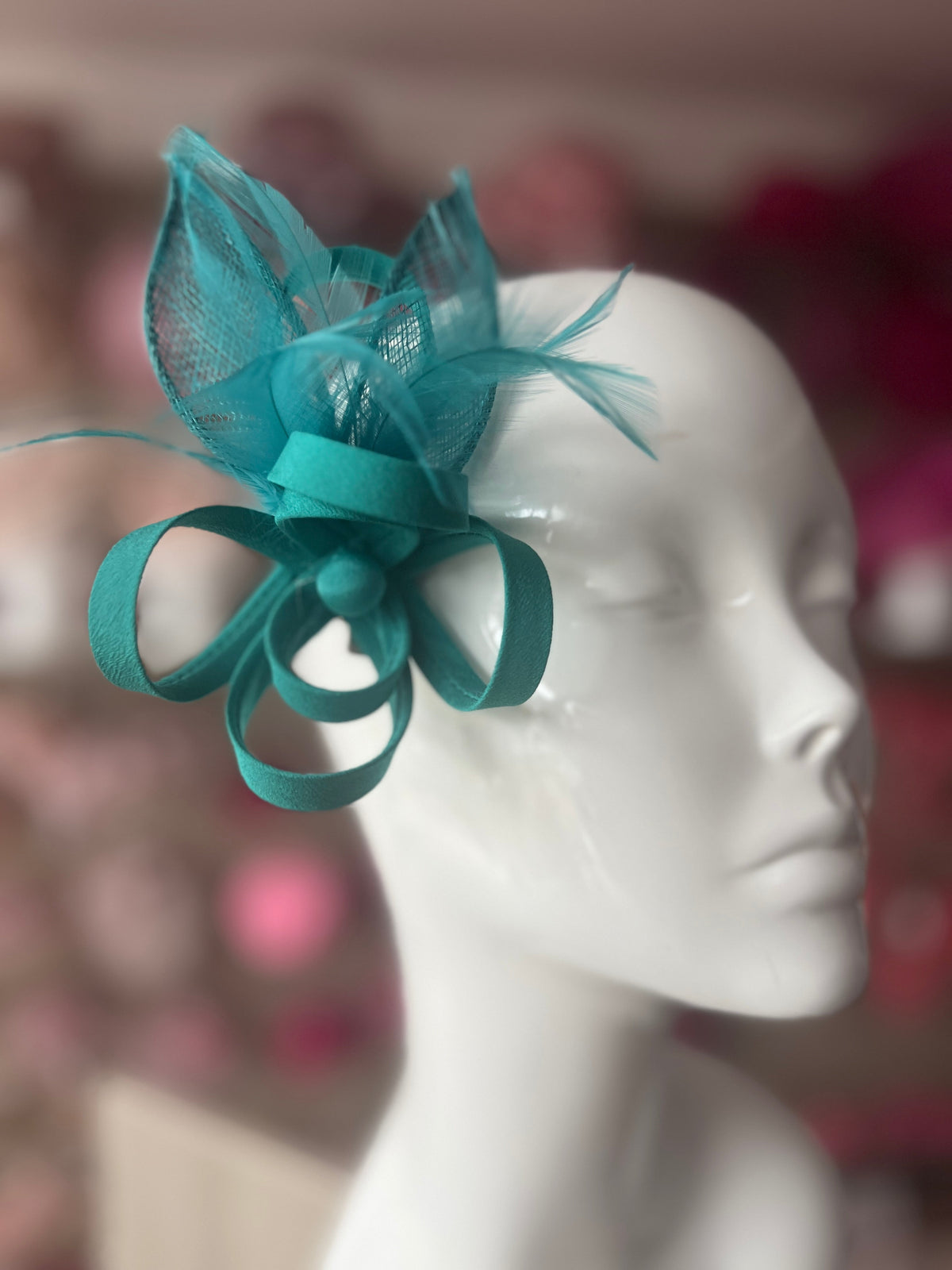 Small Jade Green Fascinator Clip with Feathers &amp; Satin Loops-Fascinators Direct