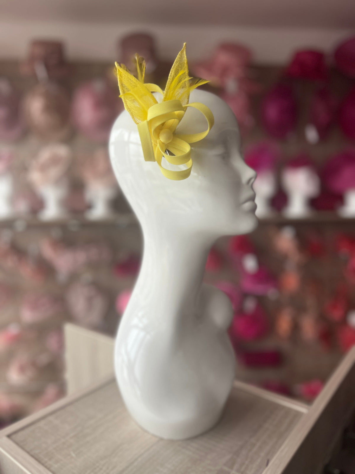 Small Lemon Fascinator Clip with Feathers &amp; Satin Loops-Fascinators Direct
