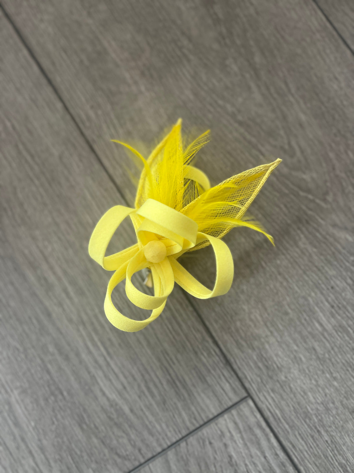Small Lemon Fascinator Clip with Feathers &amp; Satin Loops-Fascinators Direct