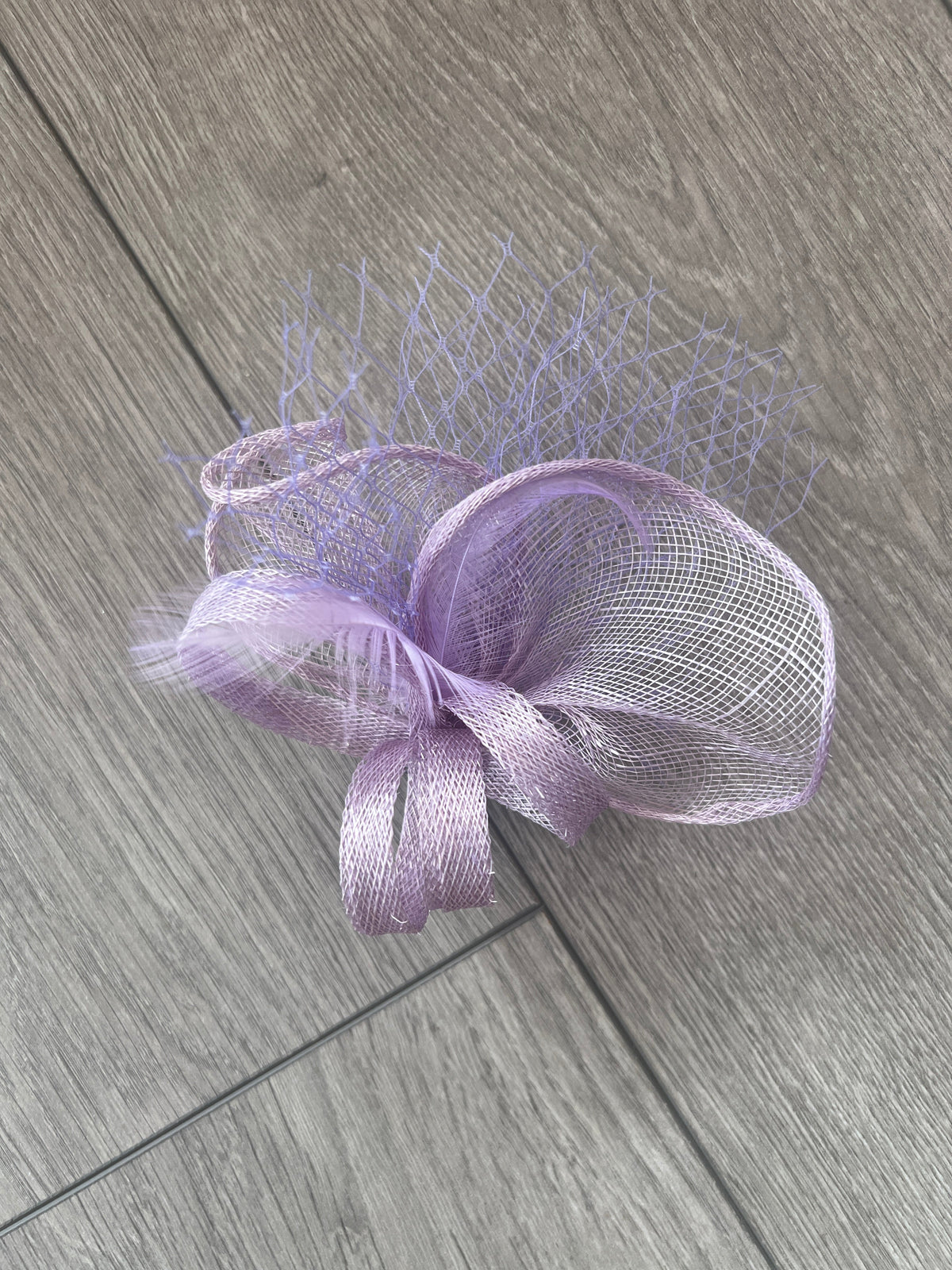 Small Light Purple Hair Clip Fascinator With Netting &amp; Feathers-Fascinators Direct