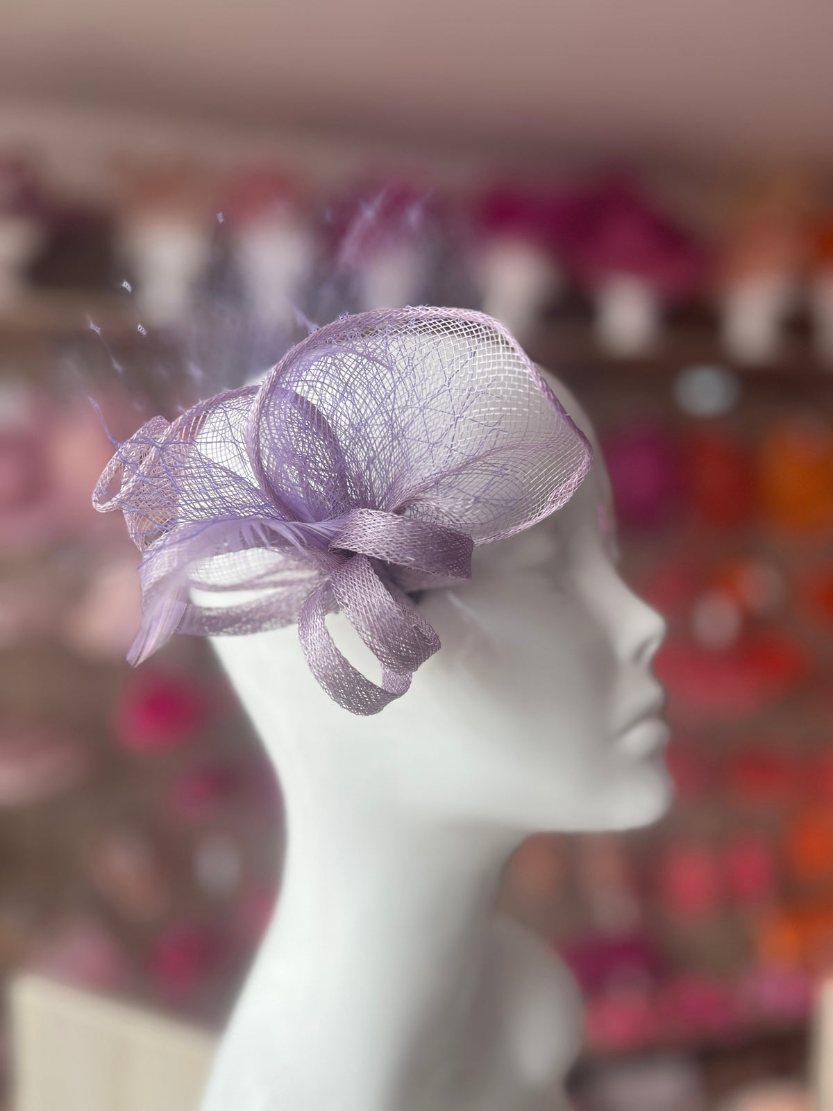 Small Light Purple Hair Clip Fascinator With Netting &amp; Feathers-Fascinators Direct