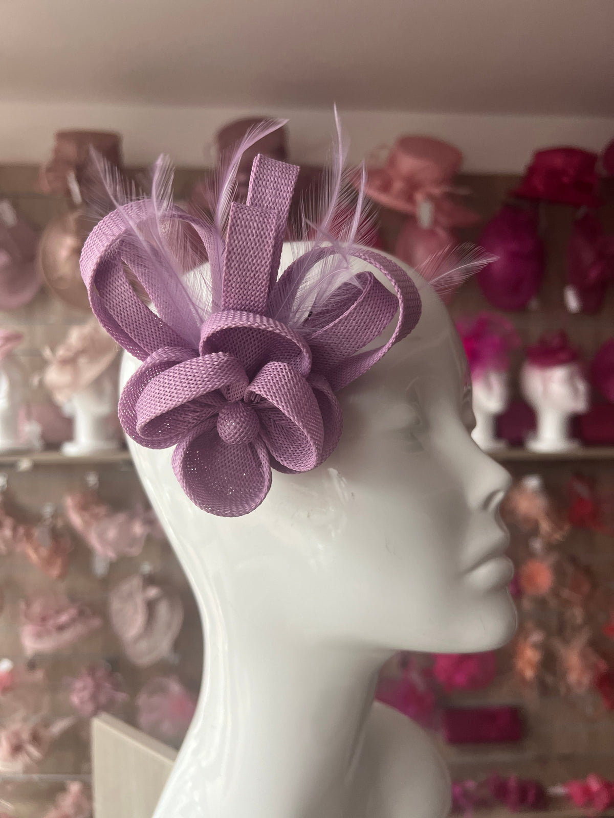 Small Lilac Flower Fascinator Clip with Feathers-Fascinators Direct
