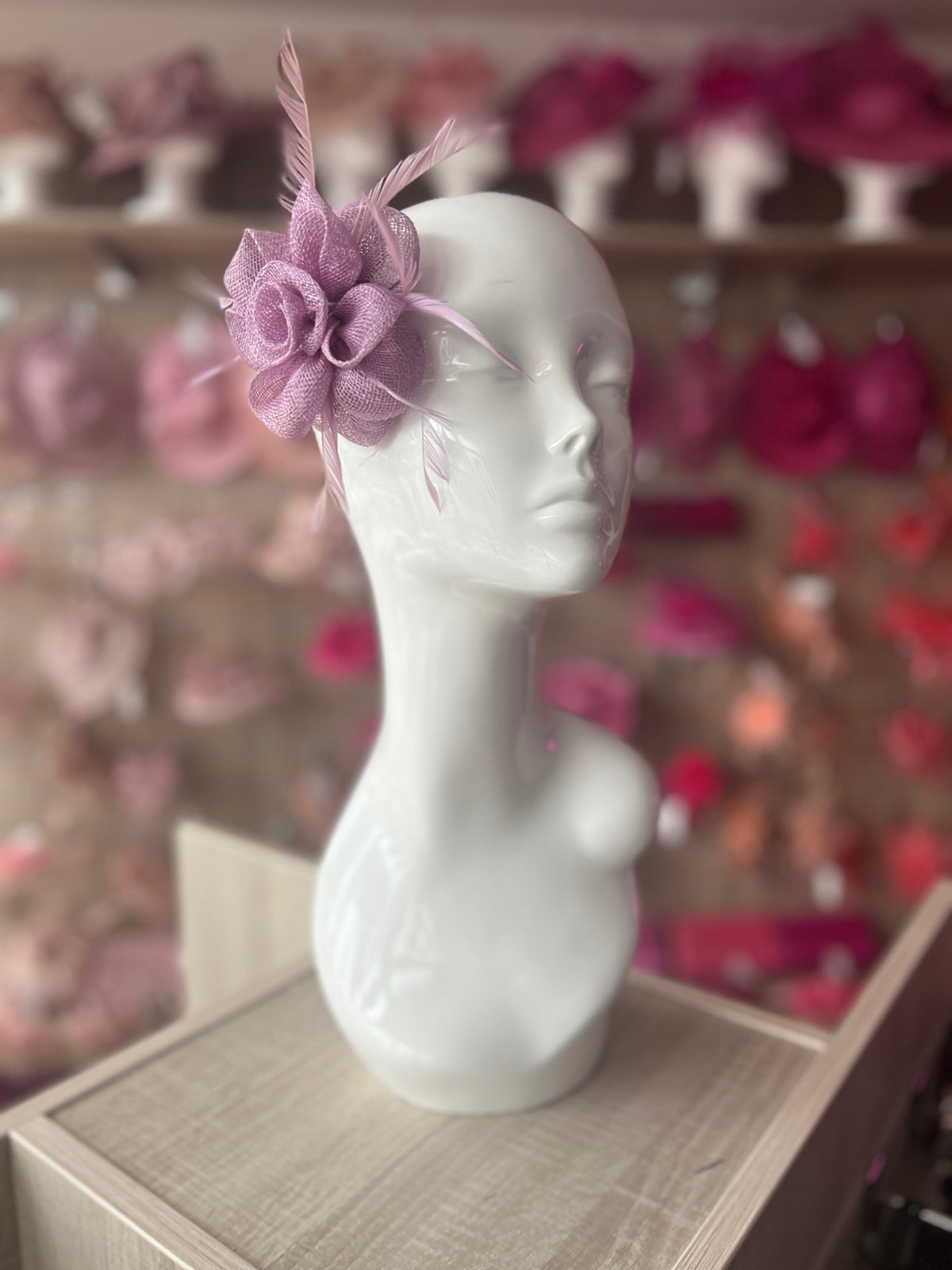 Small Lilac Flower Fascinator Hair Clip with Feathers-Fascinators Direct