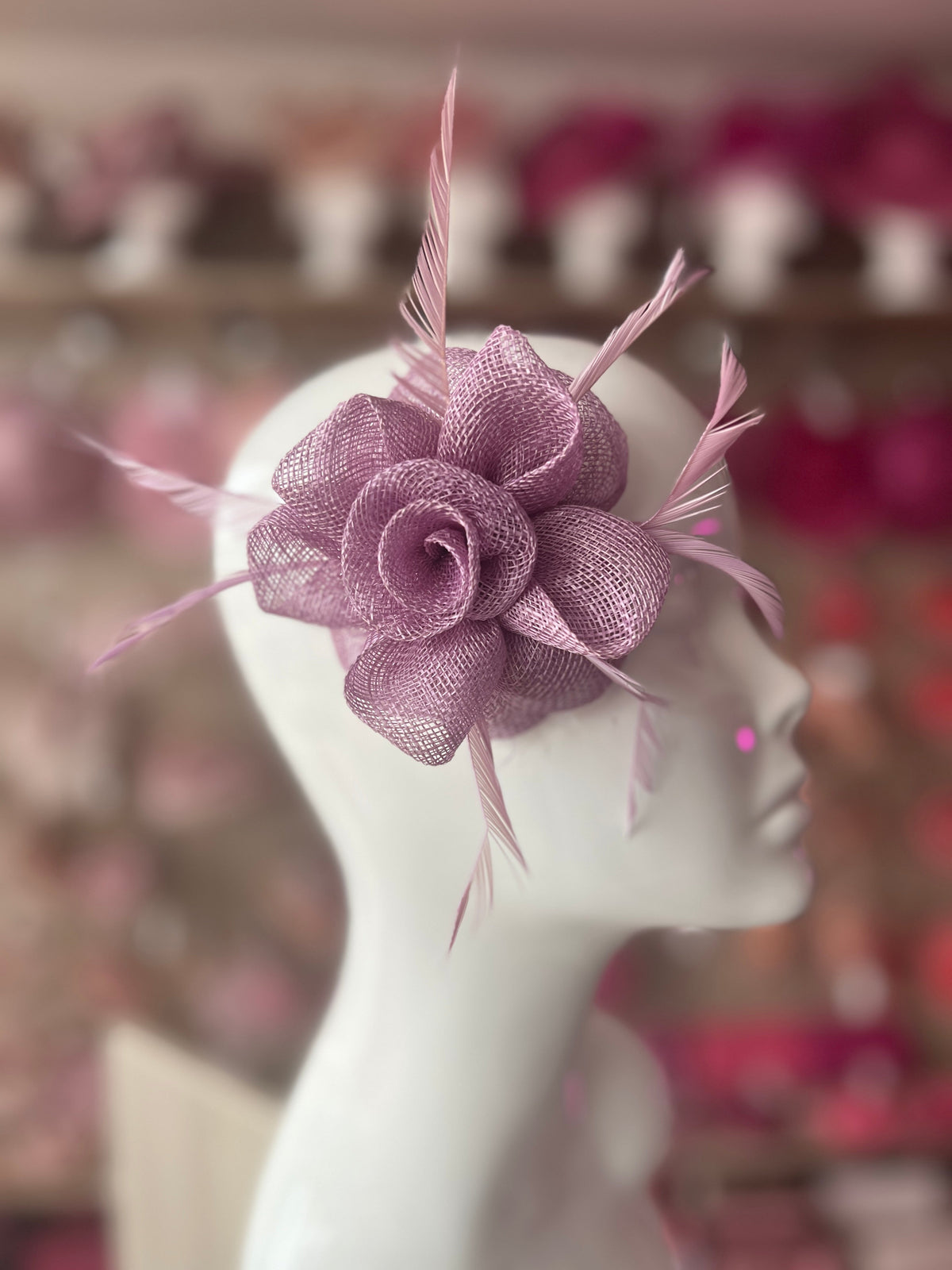 Small Lilac Flower Fascinator Hair Clip with Feathers-Fascinators Direct