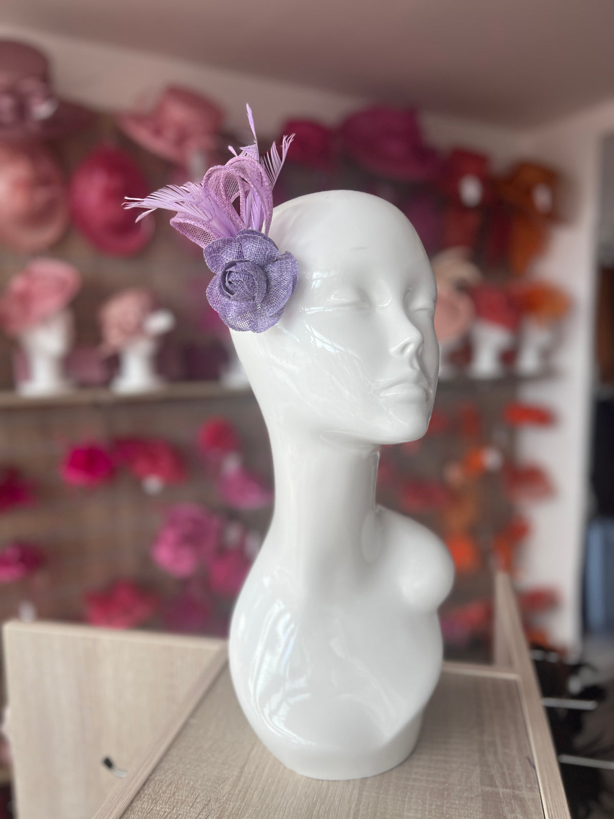 Small Lilac Rose Flower Fascinator Clip with Feathers-Fascinators Direct