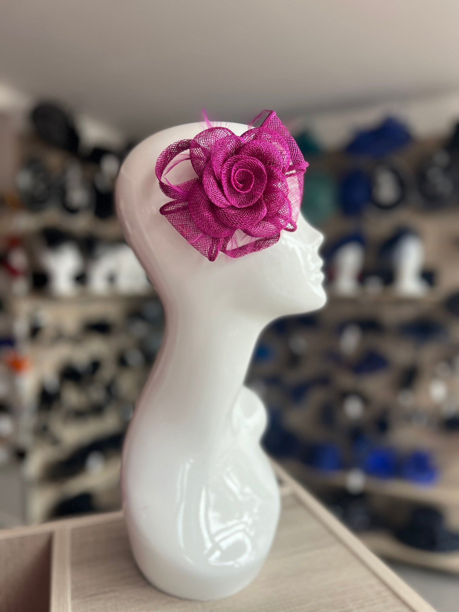Small Magenta Fascinator Clip with Bow & Flower-Fascinators Direct