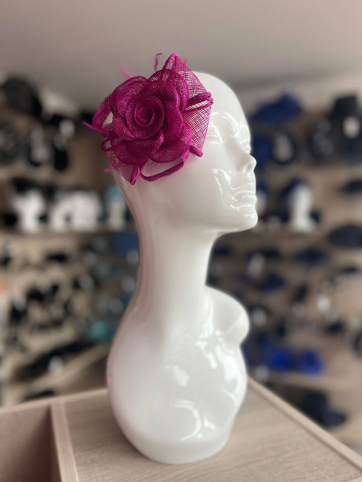 Small Magenta Fascinator Clip with Bow &amp; Flower-Fascinators Direct