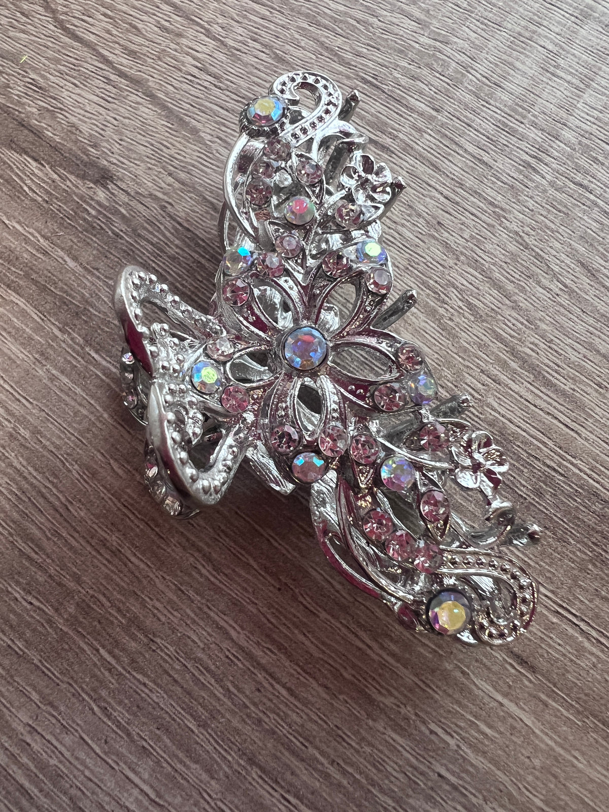 Small Metal Silver Flower AB Diamante Hair Claw-Fascinators Direct